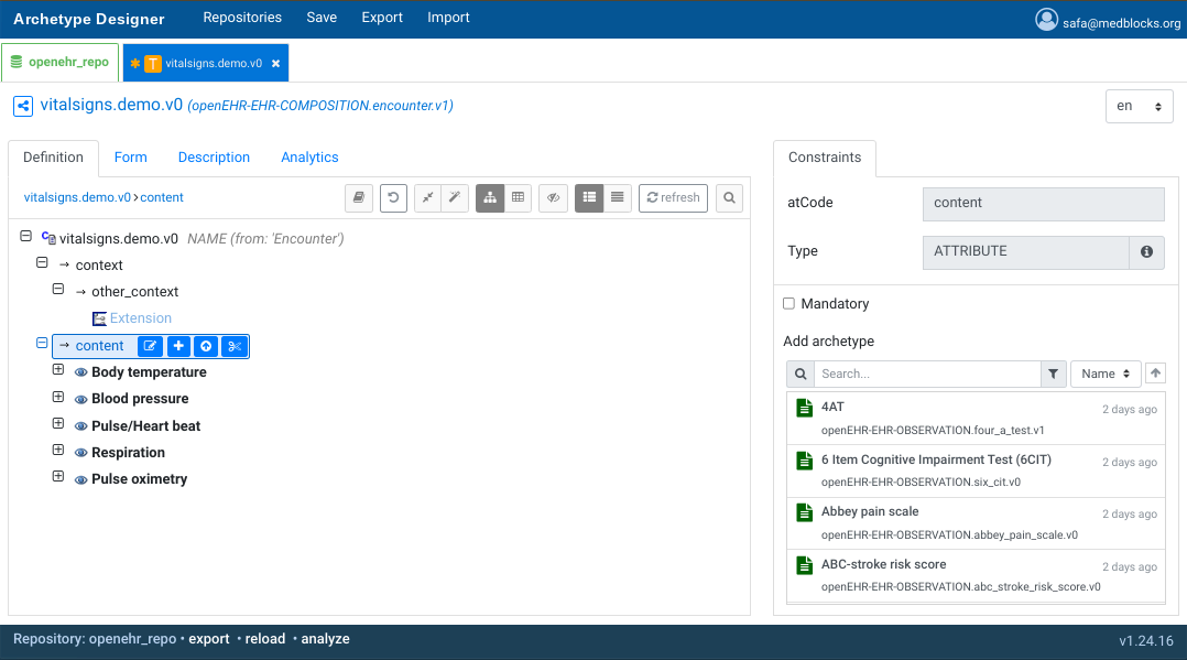 List of archetypes in a template