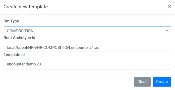New template dialog box